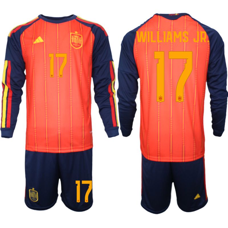 Men 2026 World Cup National Team Spain home red #17 long sleeve Soccer Jersey